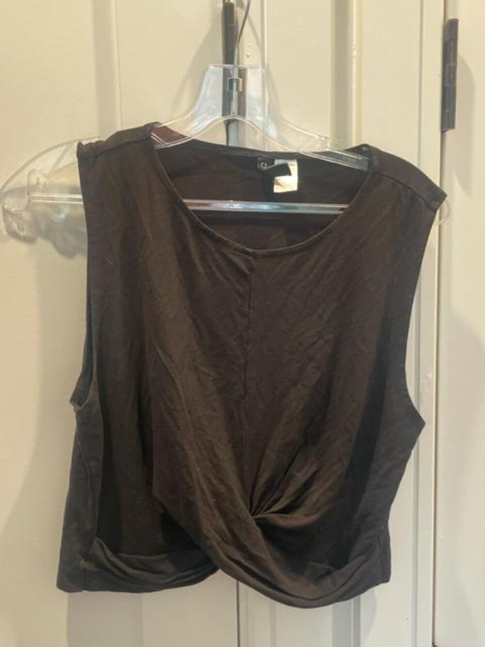 Brown sleeveless top with front knot detail
